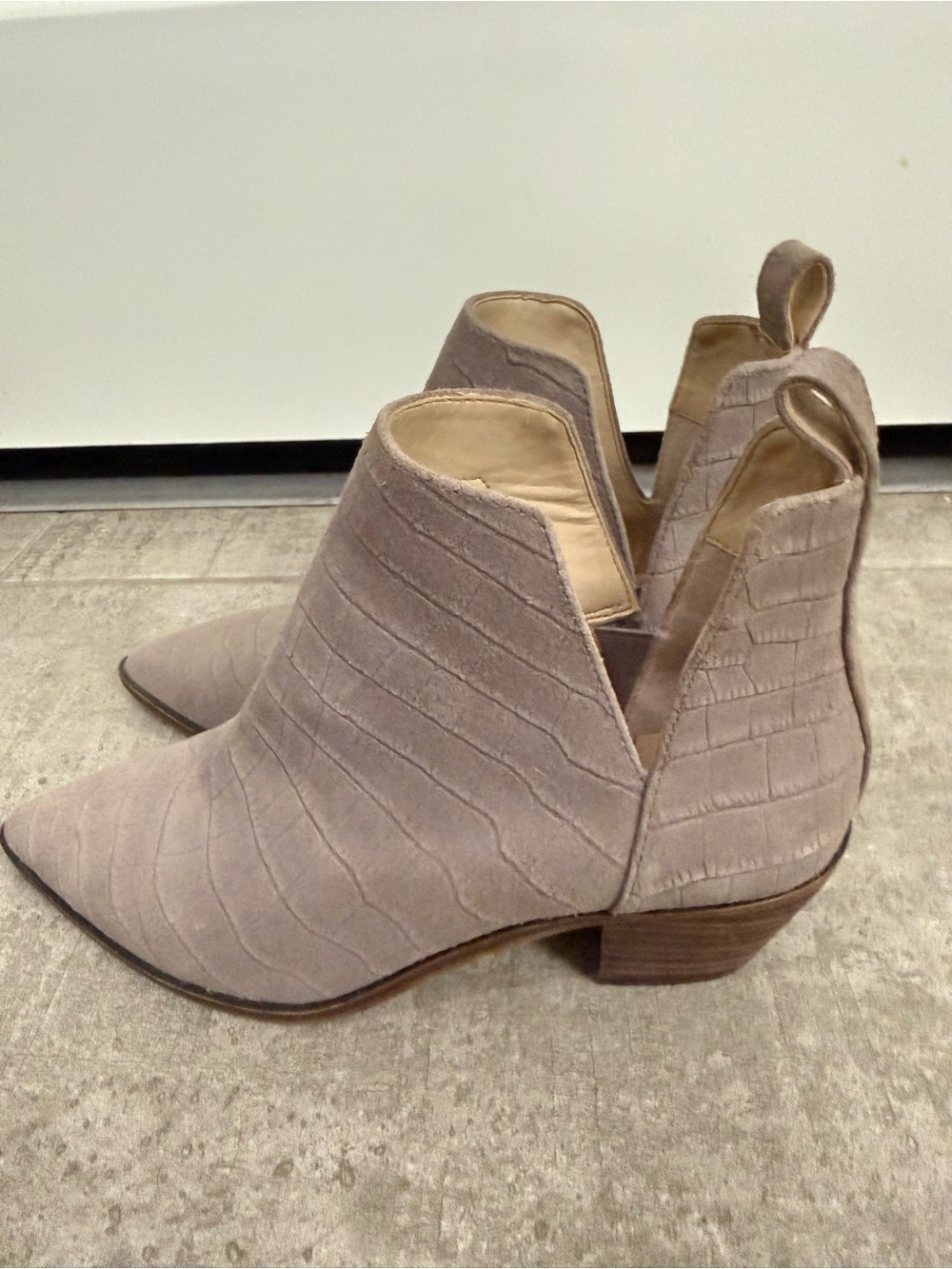 Sole Society Taupe Croc-Textured Pointed Ankle Booties - Picture 2 of 7